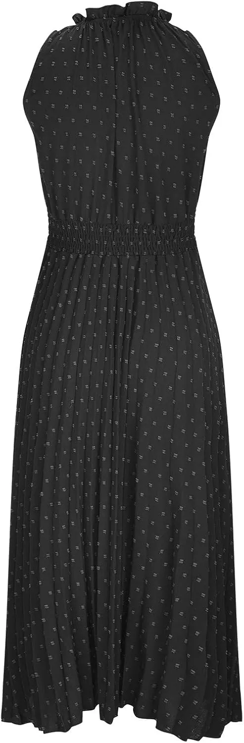 JOAU Women Summer Casual Sleeveless Tank Dress Casual V-Neck Tie Pom Poms Sundress Smocked Waist Flowy Maxi Beach Dresses