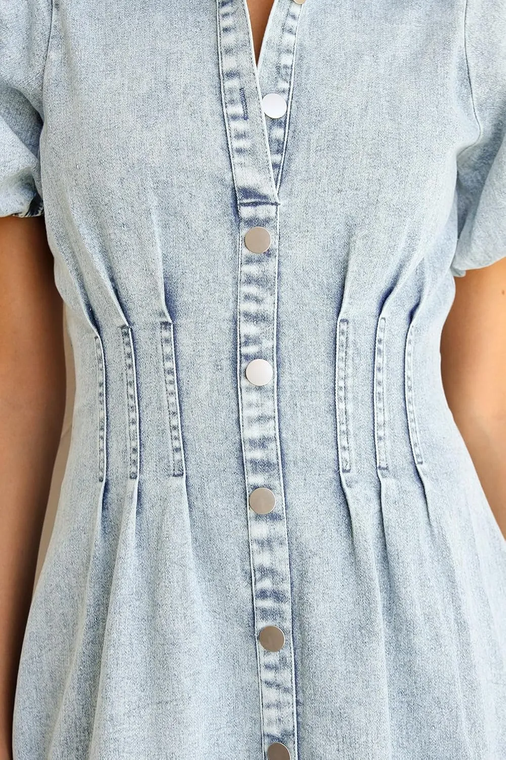 KDF Summer Denim Dress for Women Puff Sleeve Slim Fit Jean Dresses for Women 2025 Casual