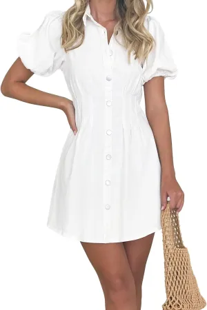 KDF Summer Denim Dress for Women Puff Sleeve Slim Fit Jean Dresses for Women 2025 Casual