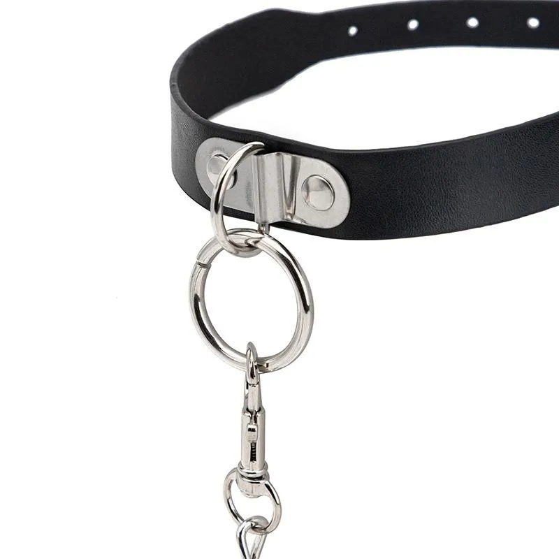 Kinky Fantasy Black Bondage Collar with Leash - BC02