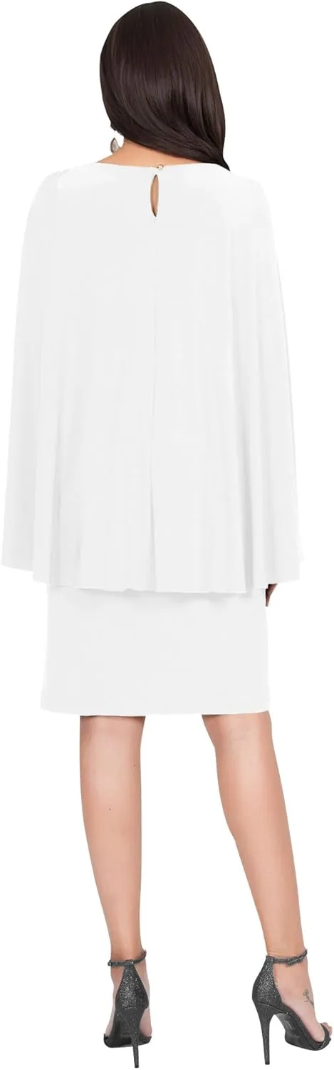 KOH KOH Womens Cape Long Sleeve Round Neck Cocktail with Leather Belt Mini Dress