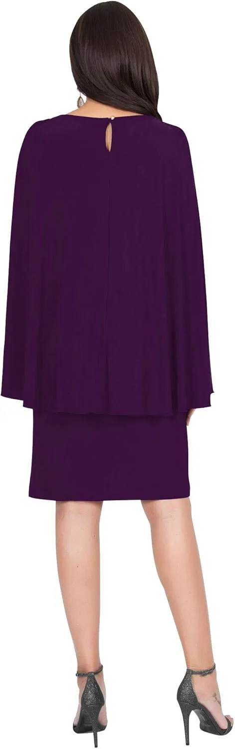 KOH KOH Womens Cape Long Sleeve Round Neck Cocktail with Leather Belt Mini Dress