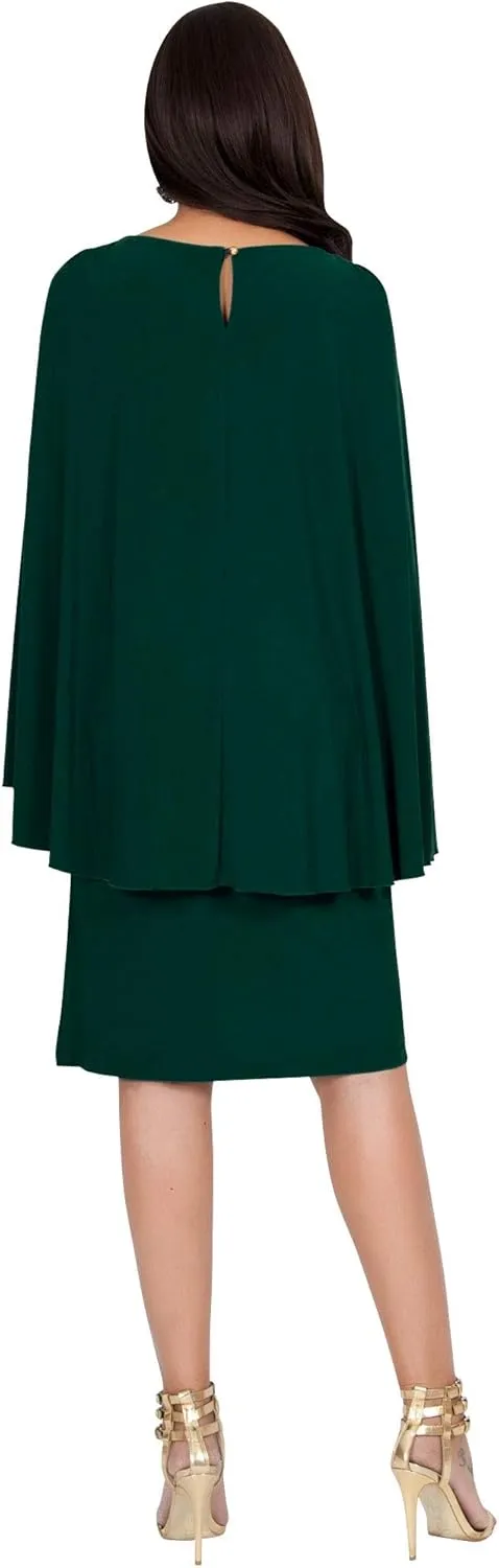 KOH KOH Womens Cape Long Sleeve Round Neck Cocktail with Leather Belt Mini Dress