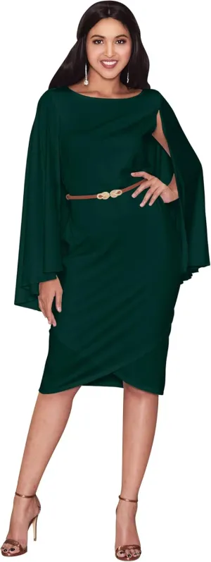 KOH KOH Womens Cape Long Sleeve Round Neck Cocktail with Leather Belt Mini Dress