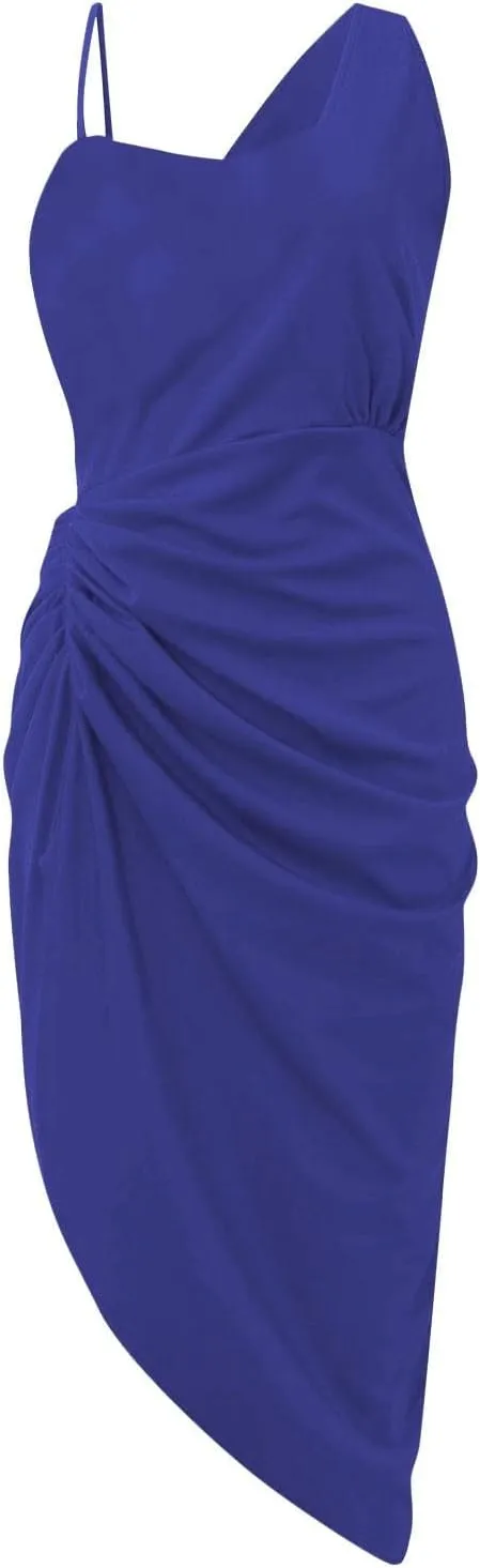 KUIOLYPOER Summer Wedding Guest Dress Women Sexy Sequin Slit Maxi Dresses Smocked Solid Color One Shoulder Cocktail Dress