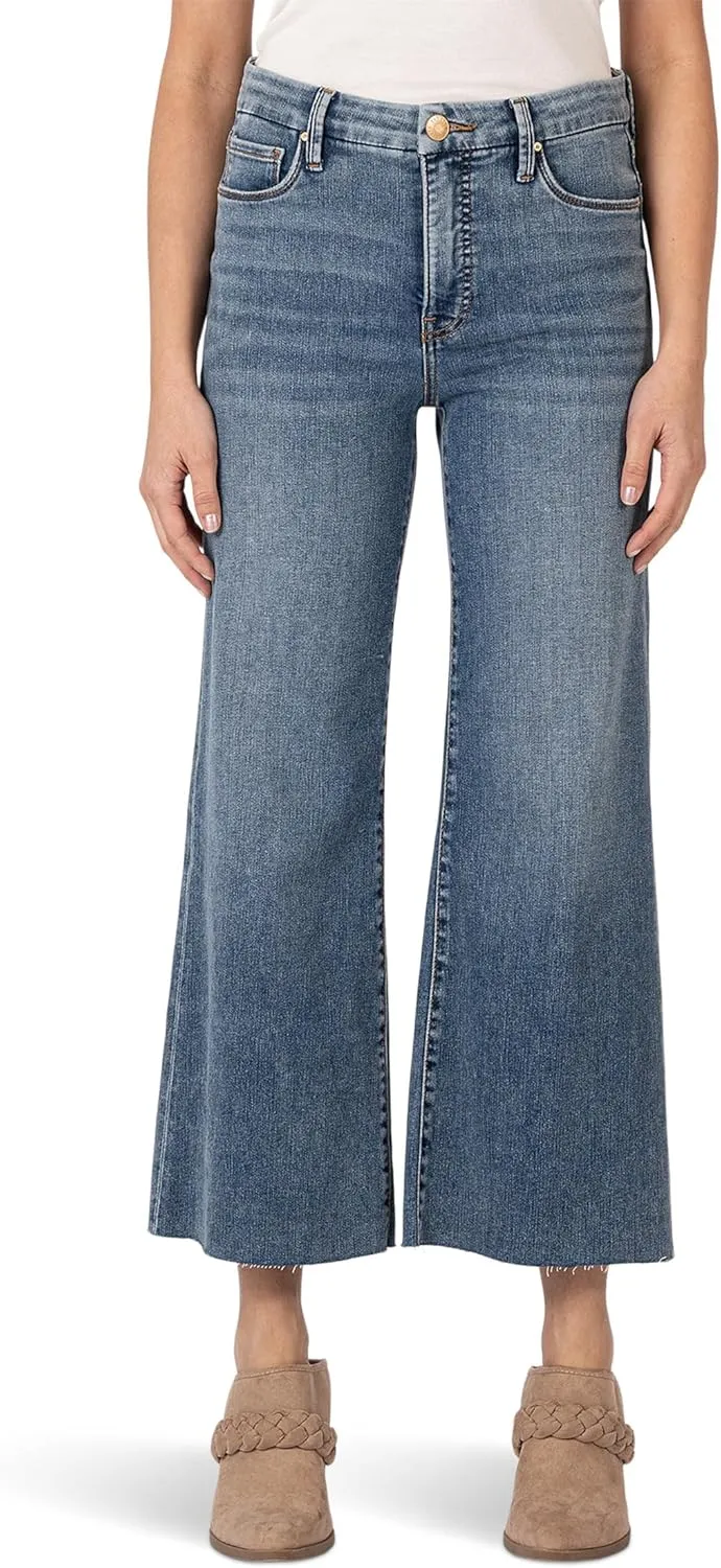 KUT from the Kloth Women's Petite Meg High Rise Fab Ab Wide Leg Raw Hem