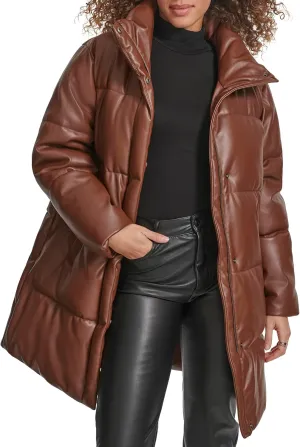 Levi's Women's Faux Leather Mid-Length Puffer Coat