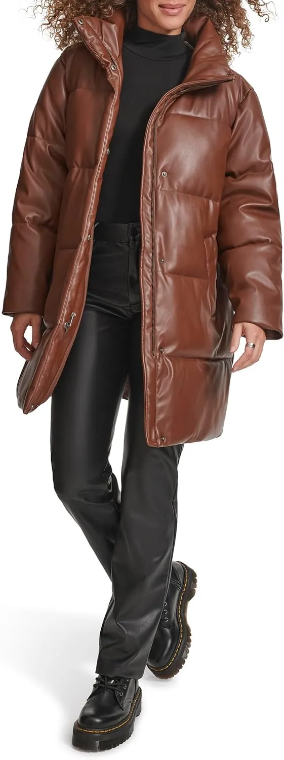 Levi's Women's Faux Leather Mid-Length Puffer Coat