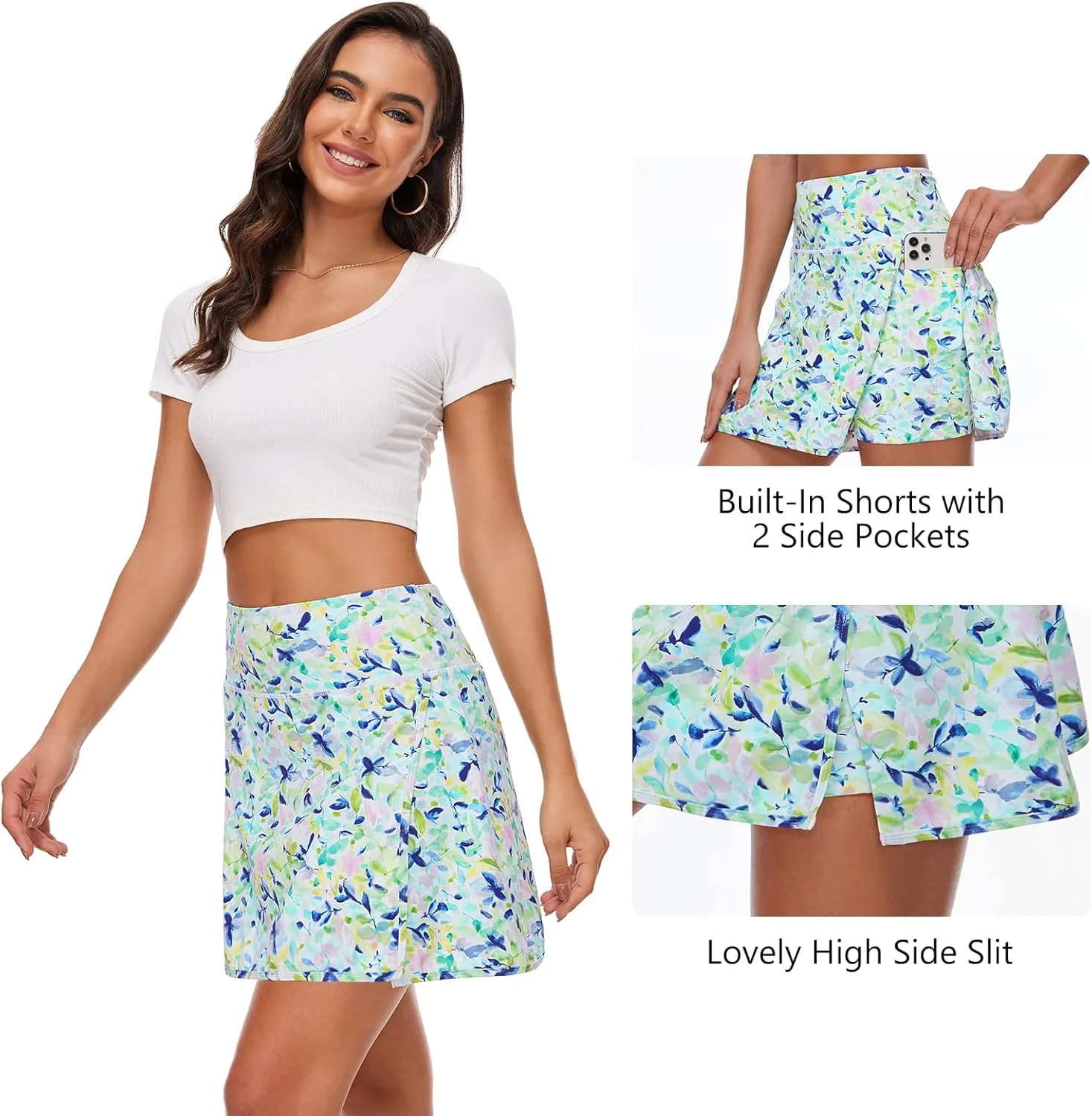 Lightbare Womens Tennis Skirts High Waisted Mini Golf Skirt with Shorts Pockets Side Slit Skort Quick Dry for Athletic