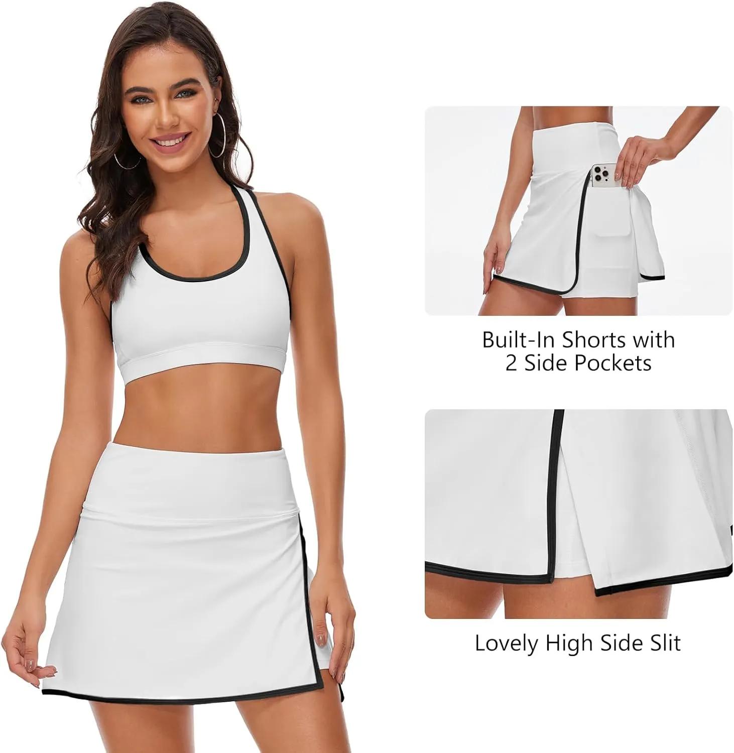 Lightbare Womens Tennis Skirts High Waisted Mini Golf Skirt with Shorts Pockets Side Slit Skort Quick Dry for Athletic