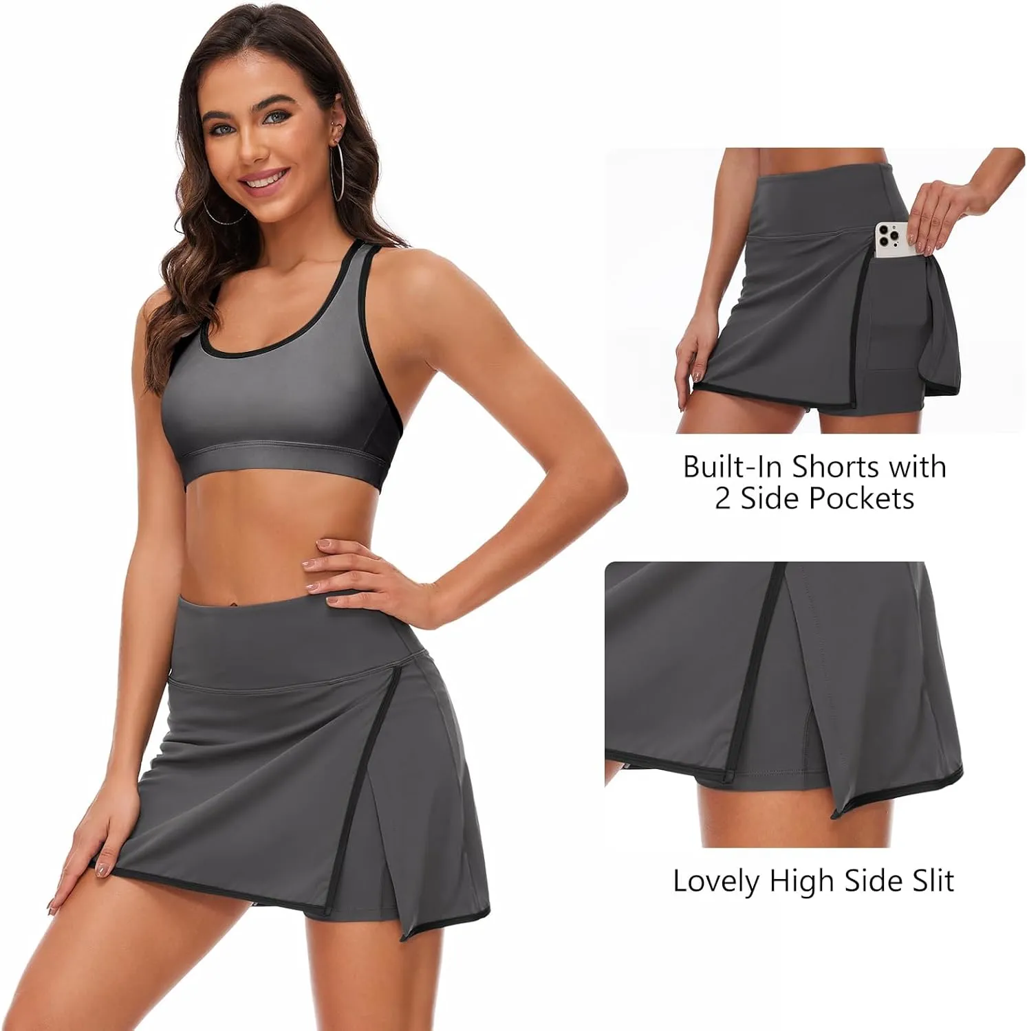Lightbare Womens Tennis Skirts High Waisted Mini Golf Skirt with Shorts Pockets Side Slit Skort Quick Dry for Athletic