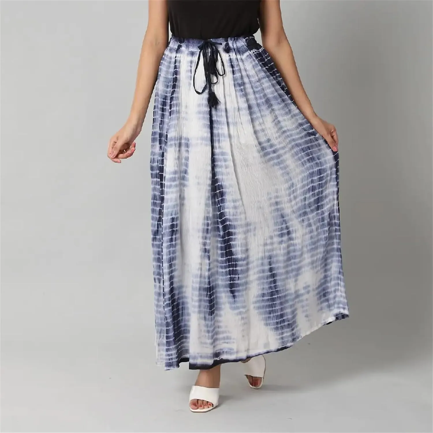 LMR Women's Basic Casual Tie Dye Trendy Skirt High Waisted Ankle Length Long Maxi Skirt