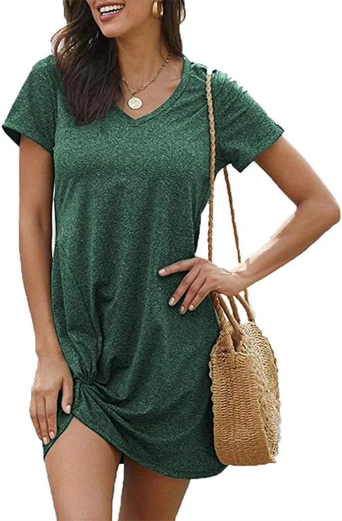Locryz Women's Summer Twist Knot Tshirt Dresses Casual V Neck Short Sleeve Knot Dress