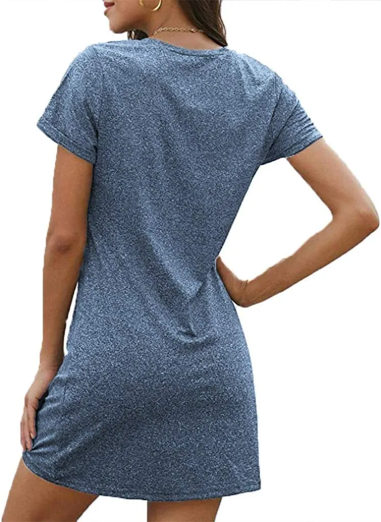 Locryz Women's Summer Twist Knot Tshirt Dresses Casual V Neck Short Sleeve Knot Dress
