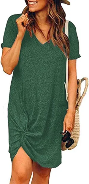 Locryz Women's Summer Twist Knot Tshirt Dresses Casual V Neck Short Sleeve Knot Dress