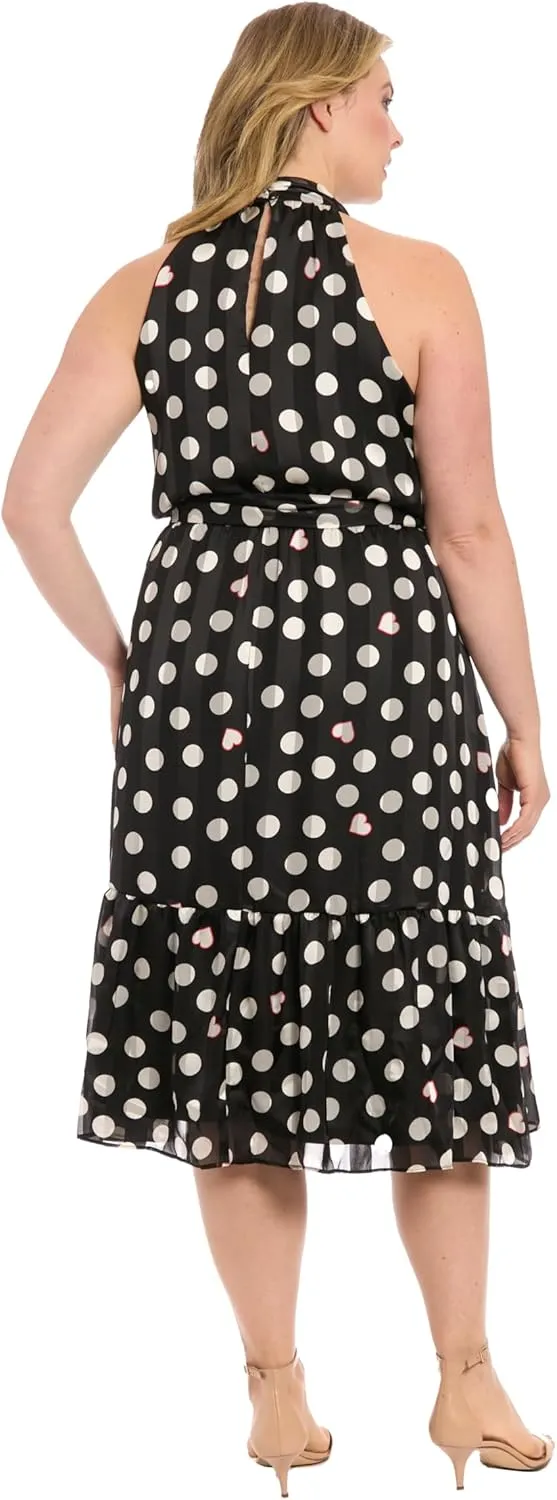 London Times Women's Elastic Waist Halter Dress with Tier and Sash