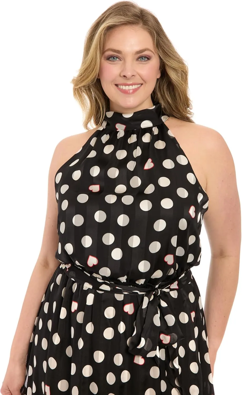 London Times Women's Elastic Waist Halter Dress with Tier and Sash