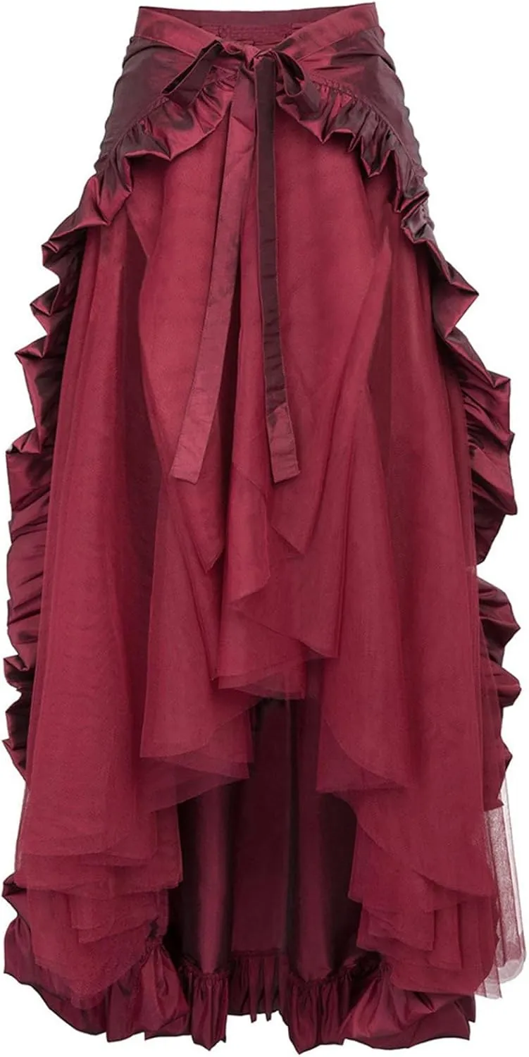 Long Skirts For Women Gothic Dress Vintage Renaissance Midi Skirt High Waist Irregular Hem Ruched Punk A-Line Skirt