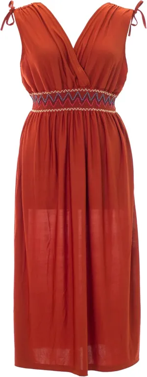 Luxury Divas Rust Plus Size Sun Dress with Tied Shoulders