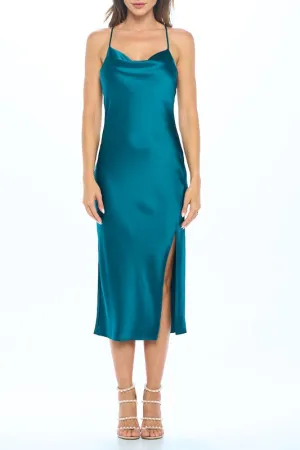 Made in USA Satin Bias Slip Dress with Slit