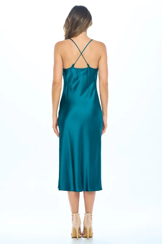 Made in USA Satin Bias Slip Dress with Slit