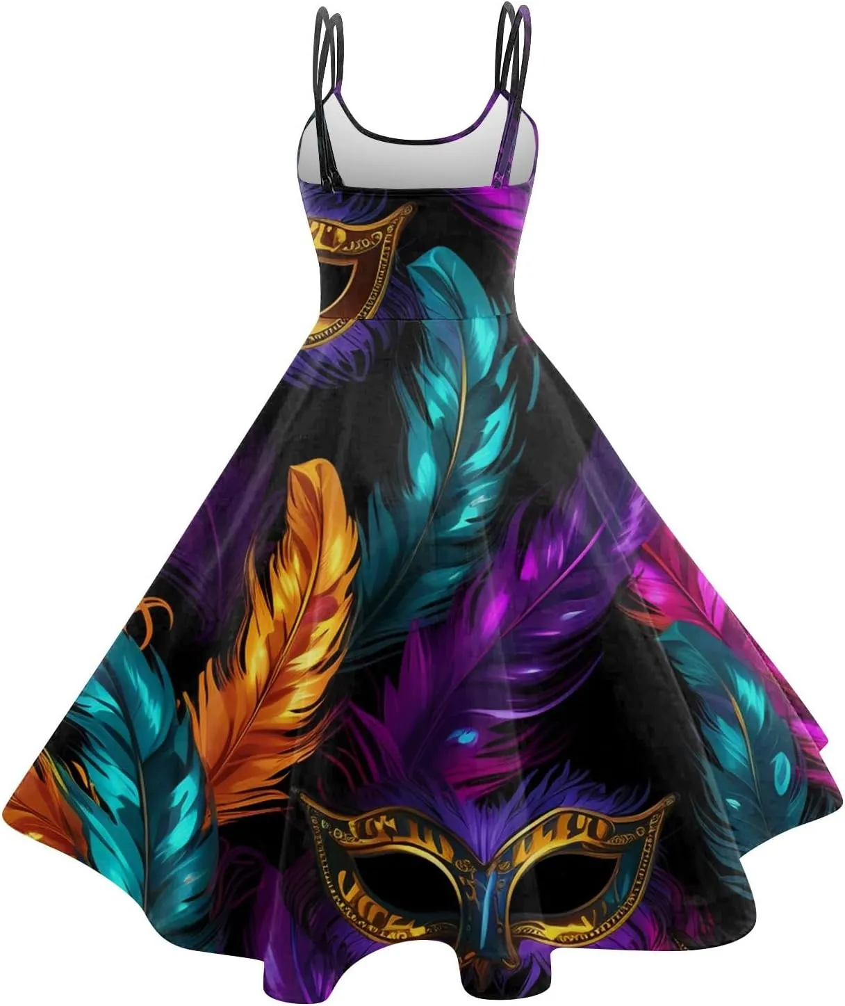 Mardi Gras Dress for Women Carnival Print Sexy Spaghetti Strap Cocktail Punk Vintage A-Line Swing Midi Dresses