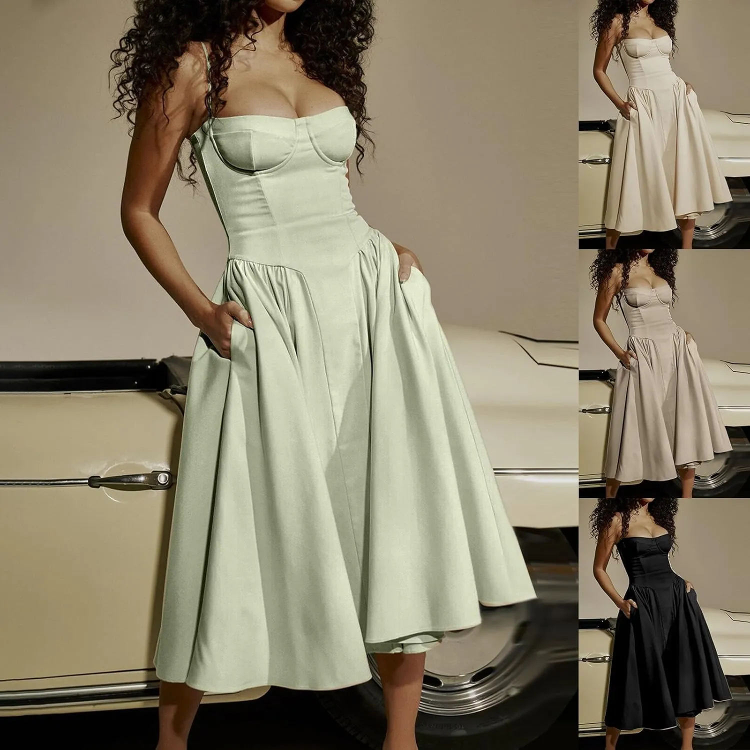 Maxi Dresses for Women 2025 Corset Dress Elegant Spaghetti Strap Bustier Midi Dress Flowy Formal Dresses