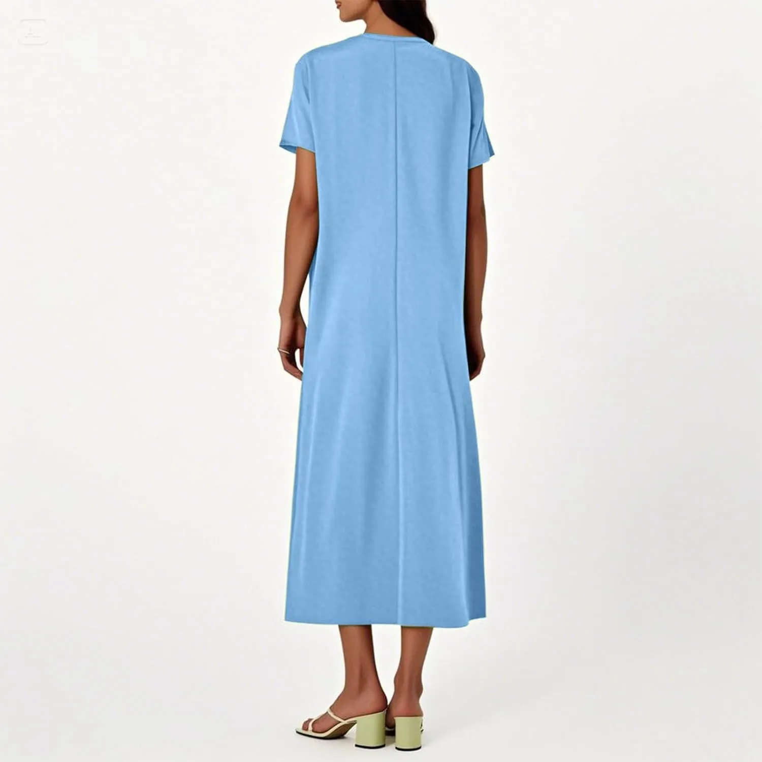 Maxi Linen Dresses for Women 2025 Casual Summer Short Sleeve V Neck Gauze Dress Loose Long Flowy Dresses Vacation