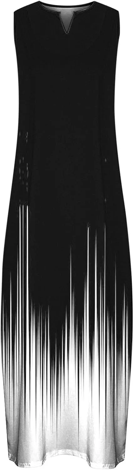 Maxi Sundress for Women Trendy 2025 Summer Dress Floral Print V Neck Dresses Sleeveless Boho Dress Beach Outfits