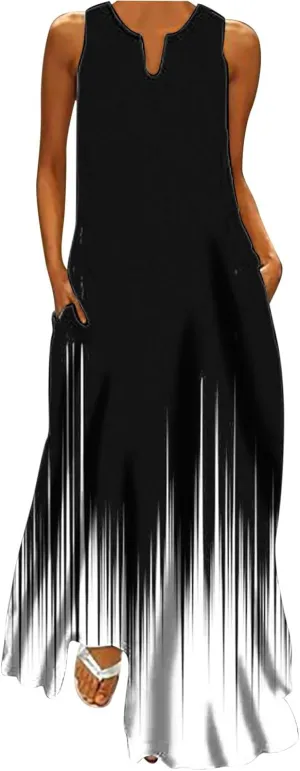 Maxi Sundress for Women Trendy 2025 Summer Dress Floral Print V Neck Dresses Sleeveless Boho Dress Beach Outfits