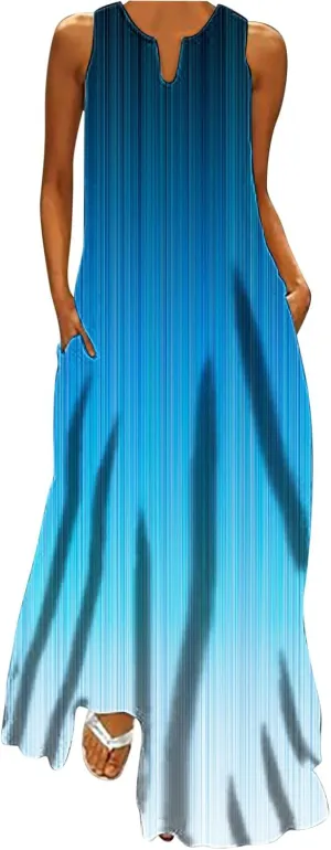 Maxi Sundress for Women Trendy 2025 Summer Dress Floral Print V Neck Dresses Sleeveless Boho Dress Beach Outfits
