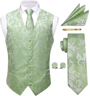 Mens Victorian Vest Tie Set Silk Paisley Suit Vests Formal Waistcoat Gothic Steampunk Vest with Notched Lapels