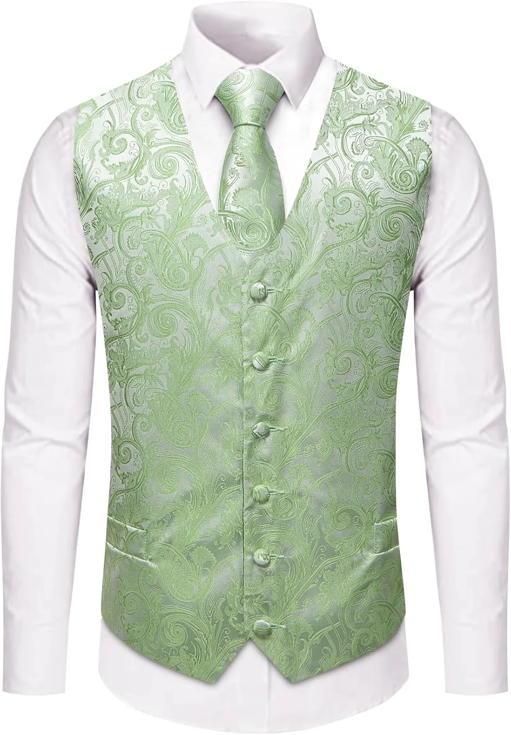 Mens Victorian Vest Tie Set Silk Paisley Suit Vests Formal Waistcoat Gothic Steampunk Vest with Notched Lapels