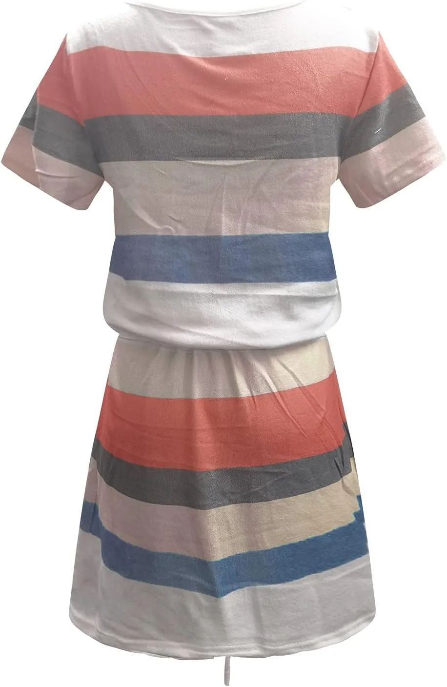Midi Dresses for Women Summer Casual Striped Spaghetti Strap V Neck Dresses Drawstring Waist Vacation Beach Sundresses