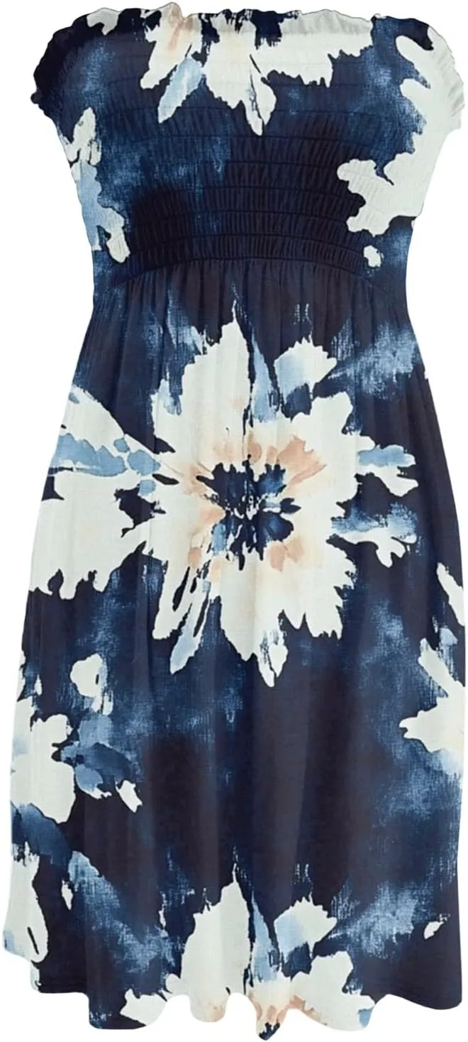Mini Dresses for Womens Casual Summer Tanks Going Out Floral Print Sleeveless Loose Strapless/Tube Dress Plus Size