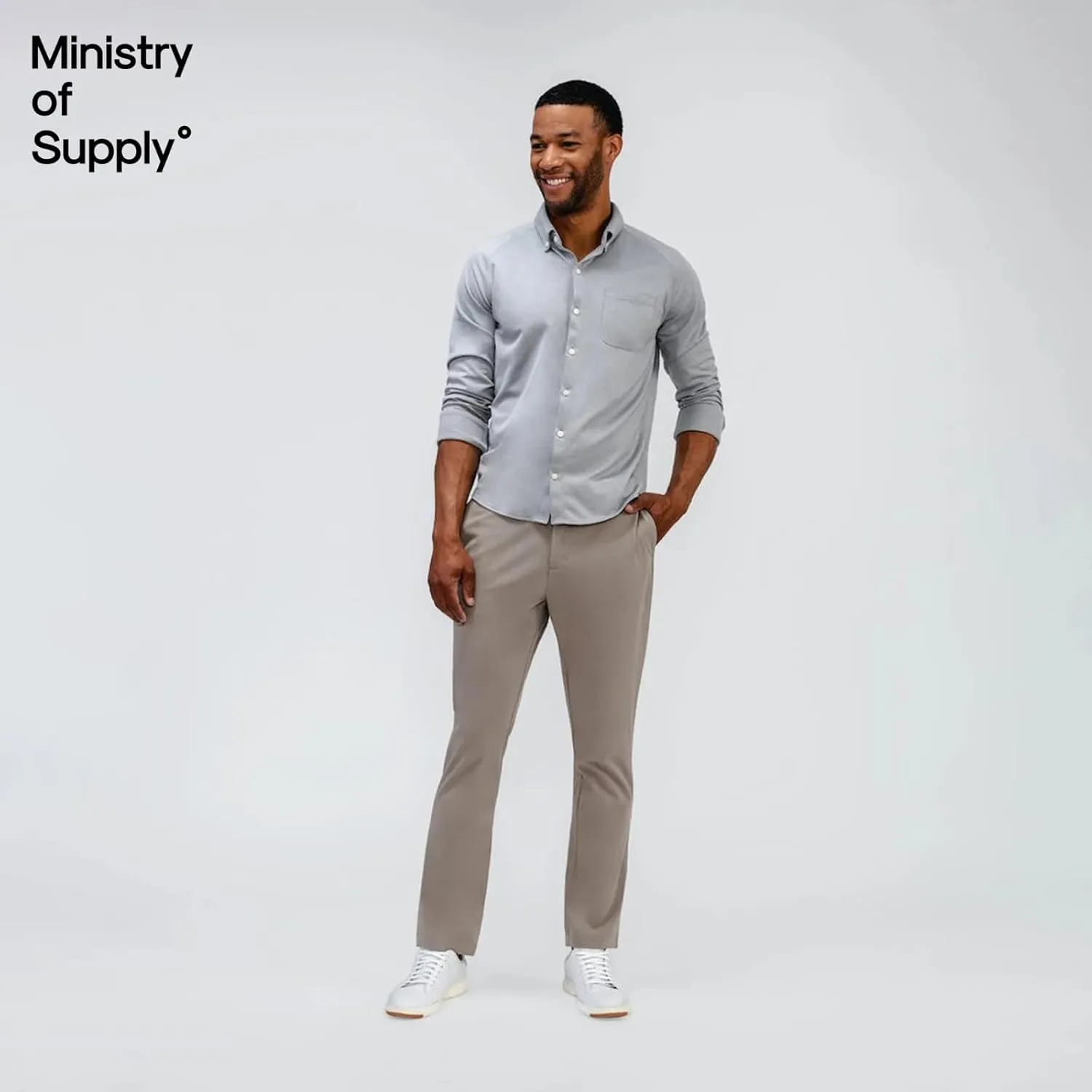 Ministry of Supply Men's Apollo Raglan Sport Dress Shirt, Casual Long Sleeve Button Down, Moisture Wicking, Wrinkle-Resistant