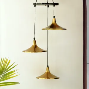 'Modern Drop' Handcrafted Chandelier With Hanging Lamp Shades In Iron (3 Shades, 83.6 cm, Golden)