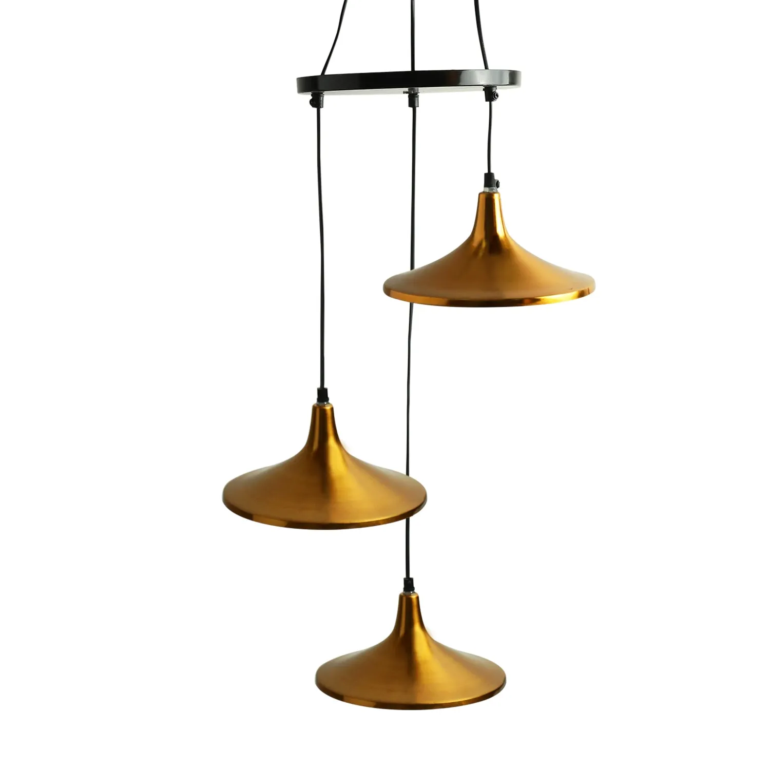 'Modern Drop' Handcrafted Chandelier With Hanging Lamp Shades In Iron (3 Shades, 83.6 cm, Golden)