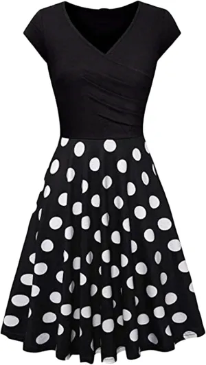 OMZIN Lady Classy Cap Sleeve Dresses Vintage Floral Print Dress Floral