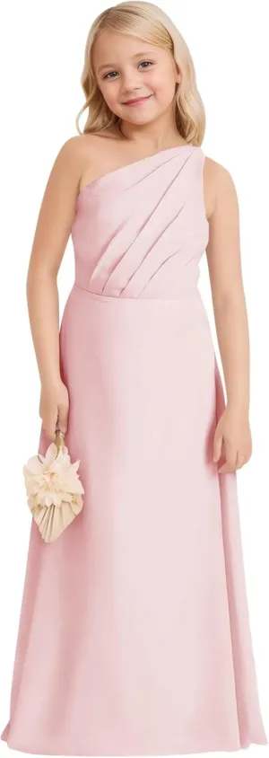 One-Shoulder Junior Bridesmaid Chiffon Dress Flower Girl Dresses for Wedding Girls Formal Birthday Party Gown