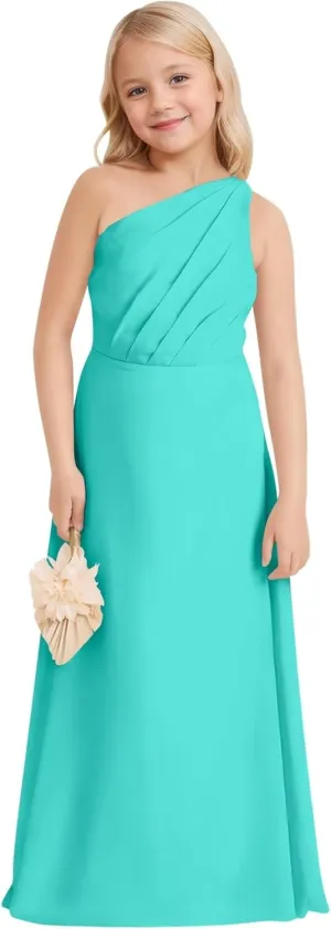 One-Shoulder Junior Bridesmaid Chiffon Dress Flower Girl Dresses for Wedding Girls Formal Birthday Party Gown