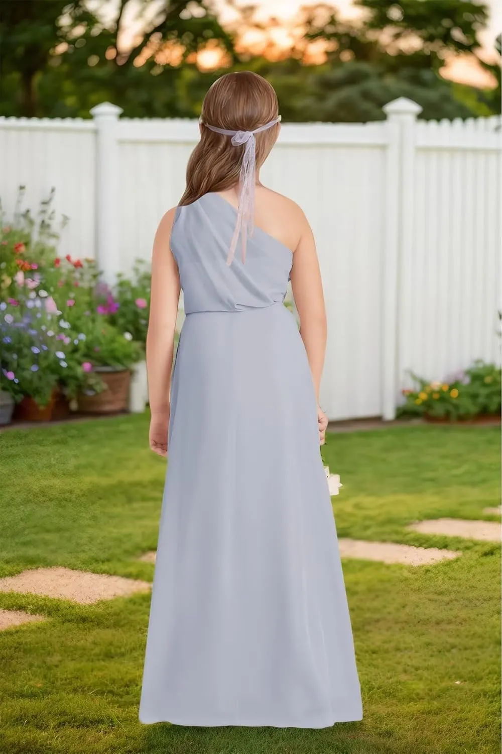 One-Shoulder Junior Bridesmaid Chiffon Dress Flower Girl Dresses for Wedding Girls Formal Birthday Party Gown