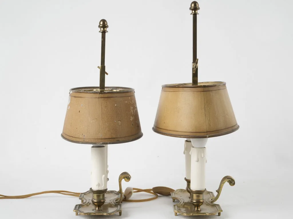Pair of brass 2-light bouillotte / adjustable desk lamps 15"