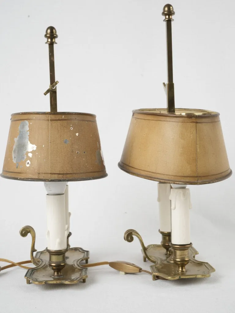 Pair of brass 2-light bouillotte / adjustable desk lamps 15"