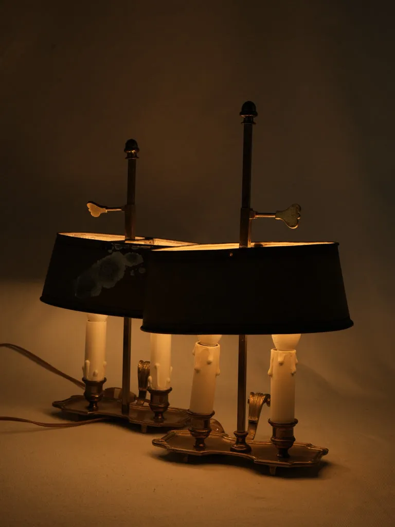 Pair of brass 2-light bouillotte / adjustable desk lamps 15"