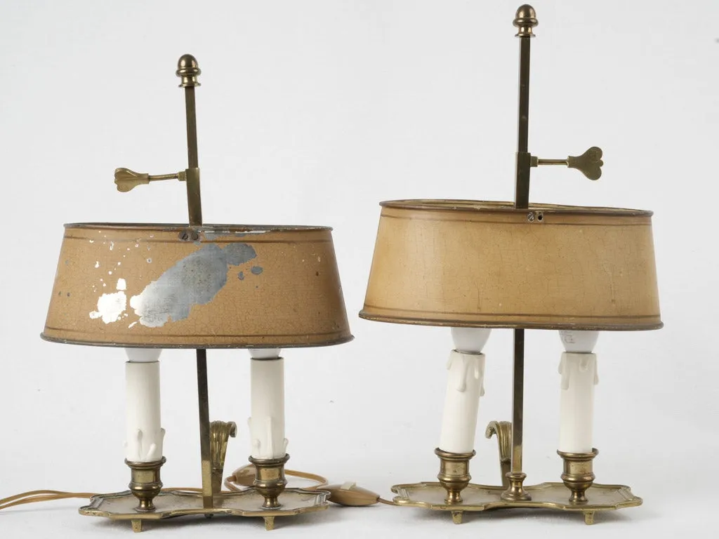 Pair of brass 2-light bouillotte / adjustable desk lamps 15"