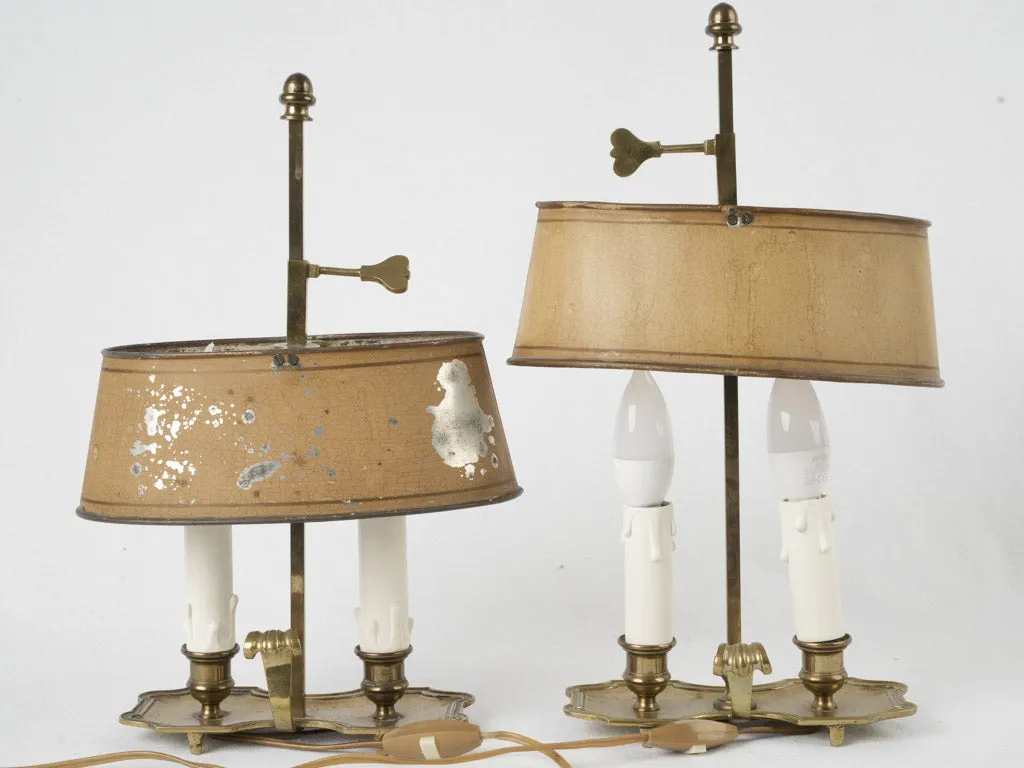 Pair of brass 2-light bouillotte / adjustable desk lamps 15"