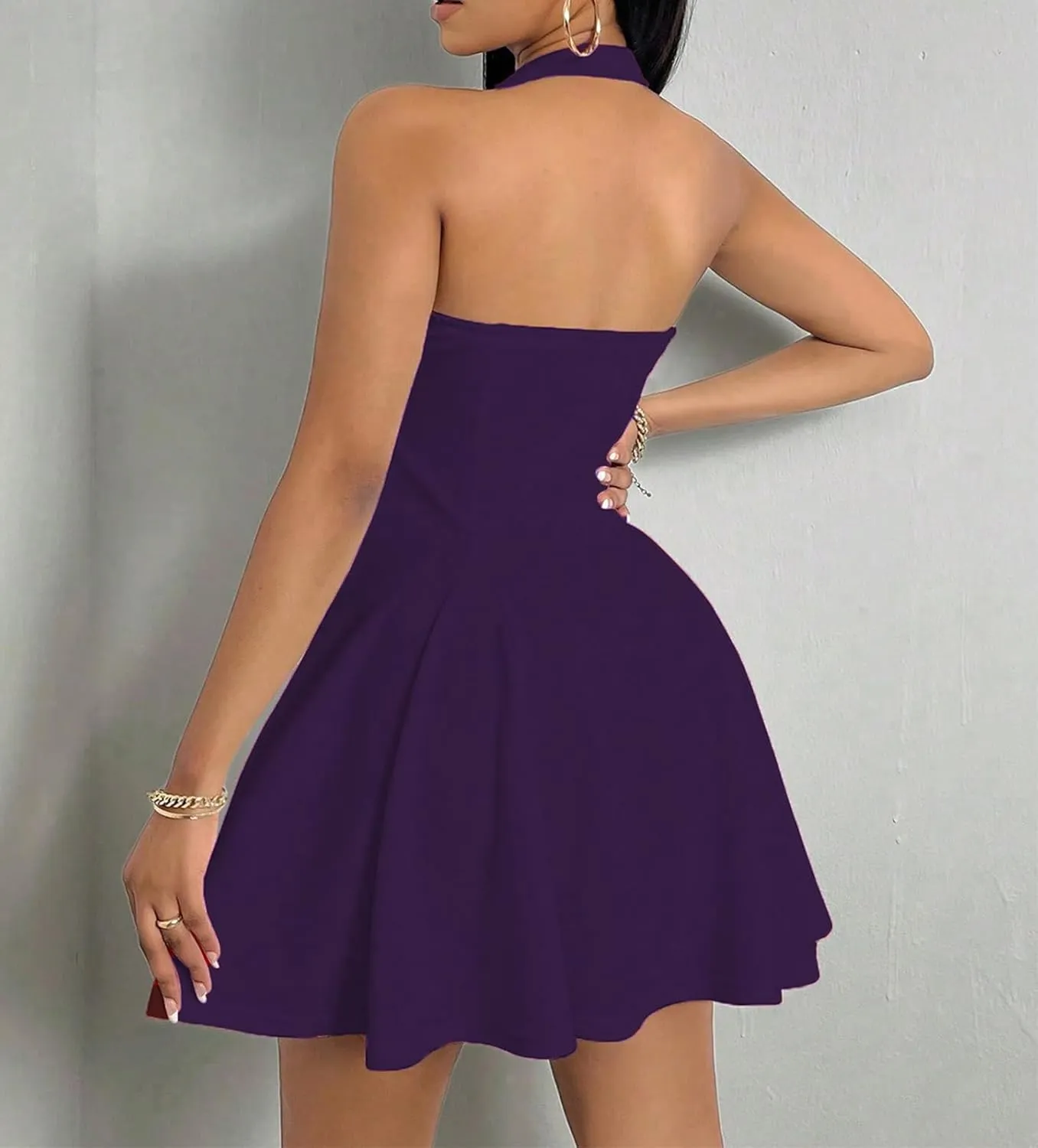 PerZeal Women's 2025 Summer Dress Sleeveless Halter Neck Sundress Backless Flared Short Mini Beach Dress
