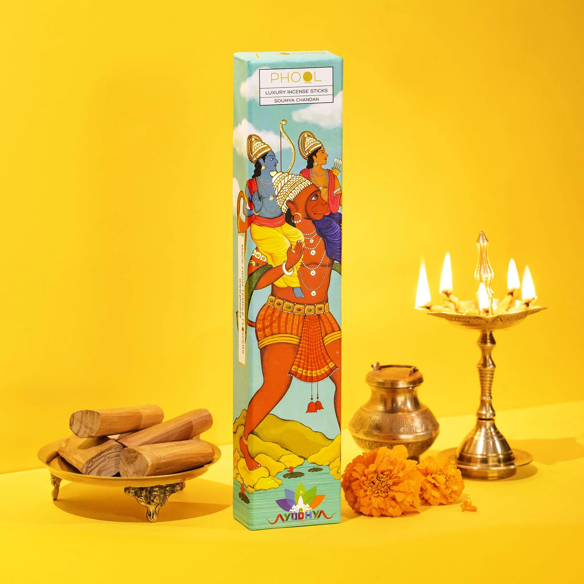 Phool Ayodhya Incense Sticks - Soumya Chandan Fragrance | Special Agarbatti Pack Flowers Offered at Ayodhya Temples | Pack of 40 Natural Agarbatti Sticks | Chemical & Charcoal Free