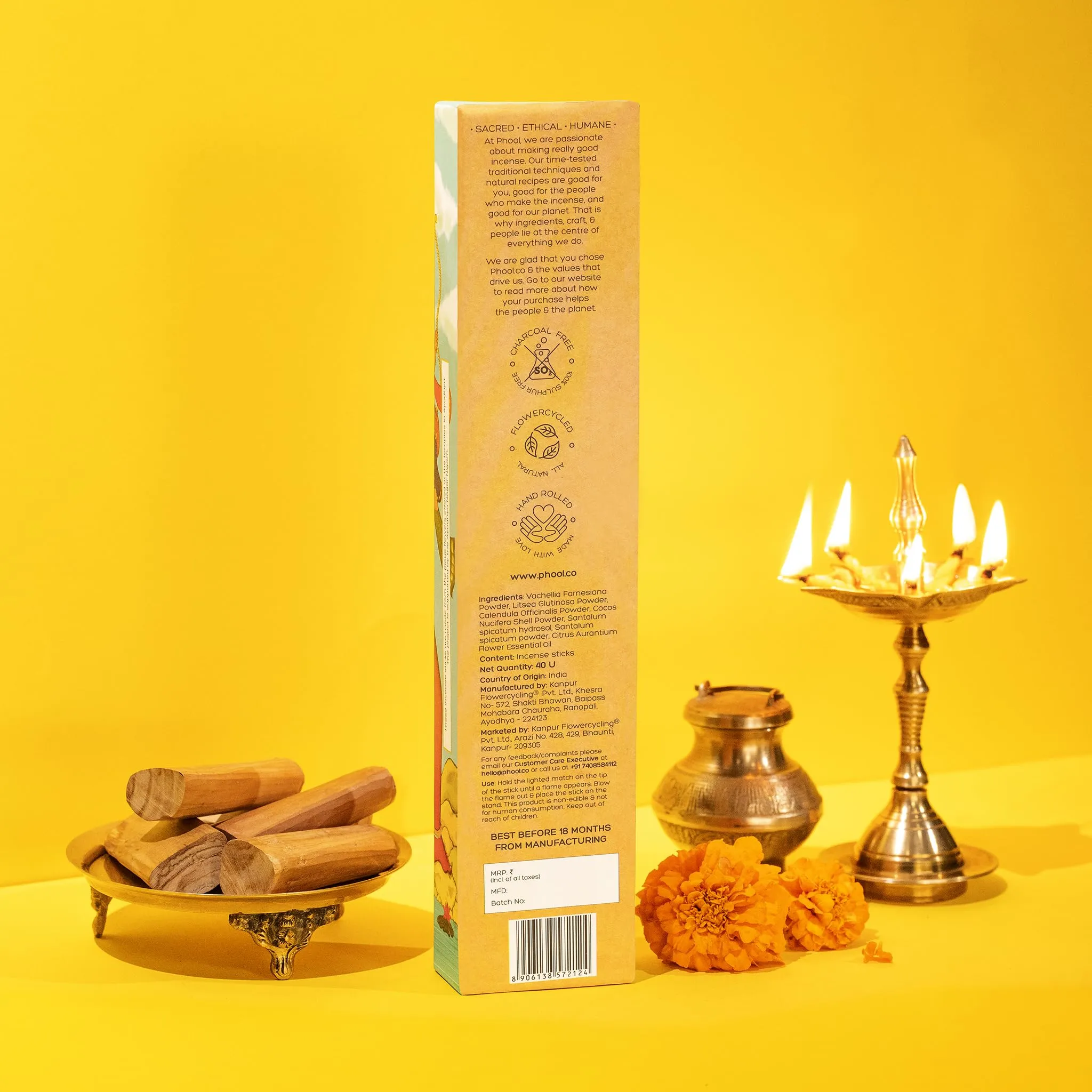 Phool Ayodhya Incense Sticks - Soumya Chandan Fragrance | Special Agarbatti Pack Flowers Offered at Ayodhya Temples | Pack of 40 Natural Agarbatti Sticks | Chemical & Charcoal Free